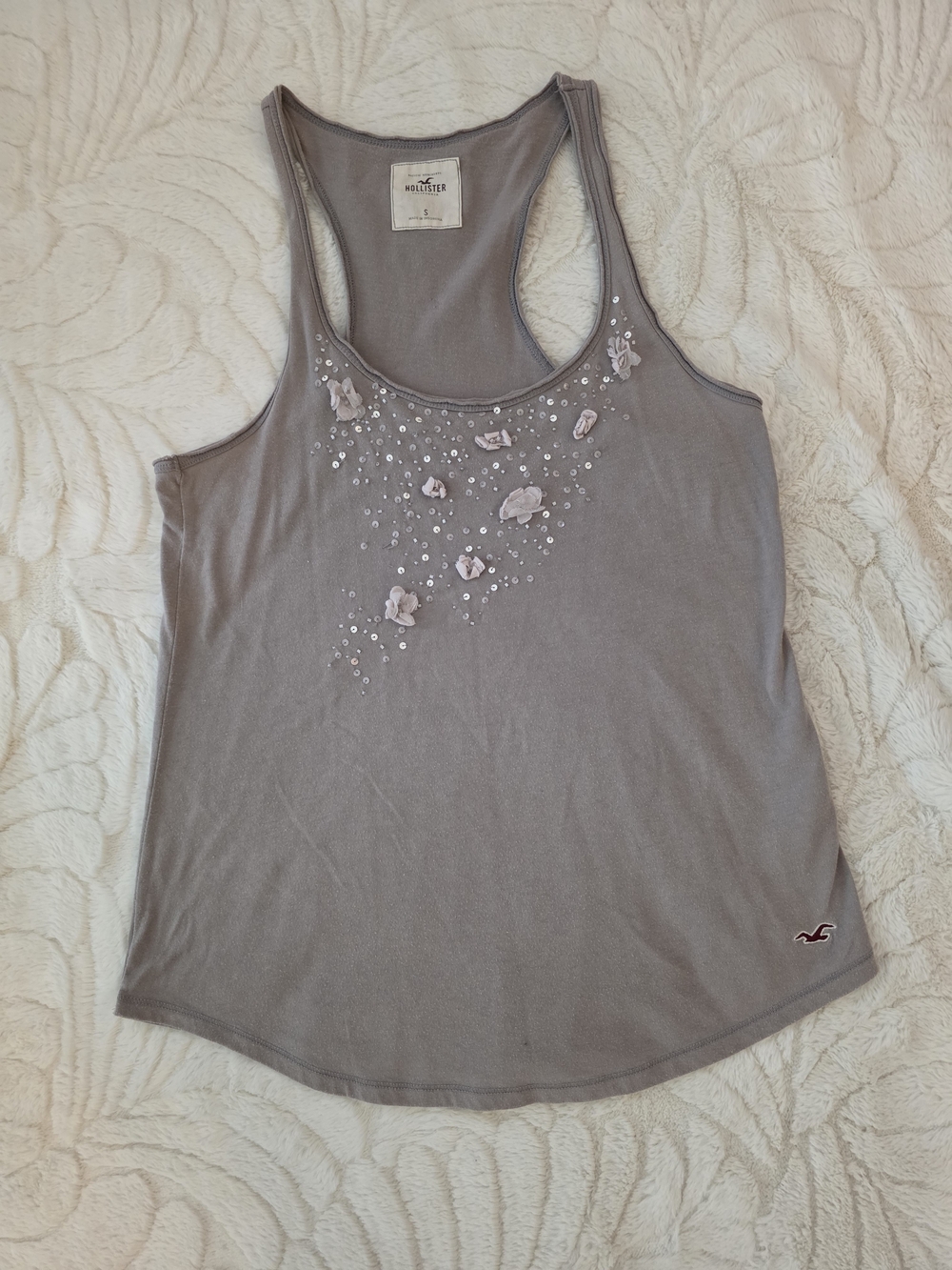 Hollister Women's Gray Embellished Racerback Tank